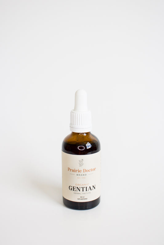 Our organic Gentian herbal tincture is crafted using organic, sustainably sourced Gentian root. Gentian is known for being a powerful digestive tonic and a bitter that stimulates appetite and aids digestion. Gentian is also known for its ability to help ease feelings nausea and digestive discomforts.