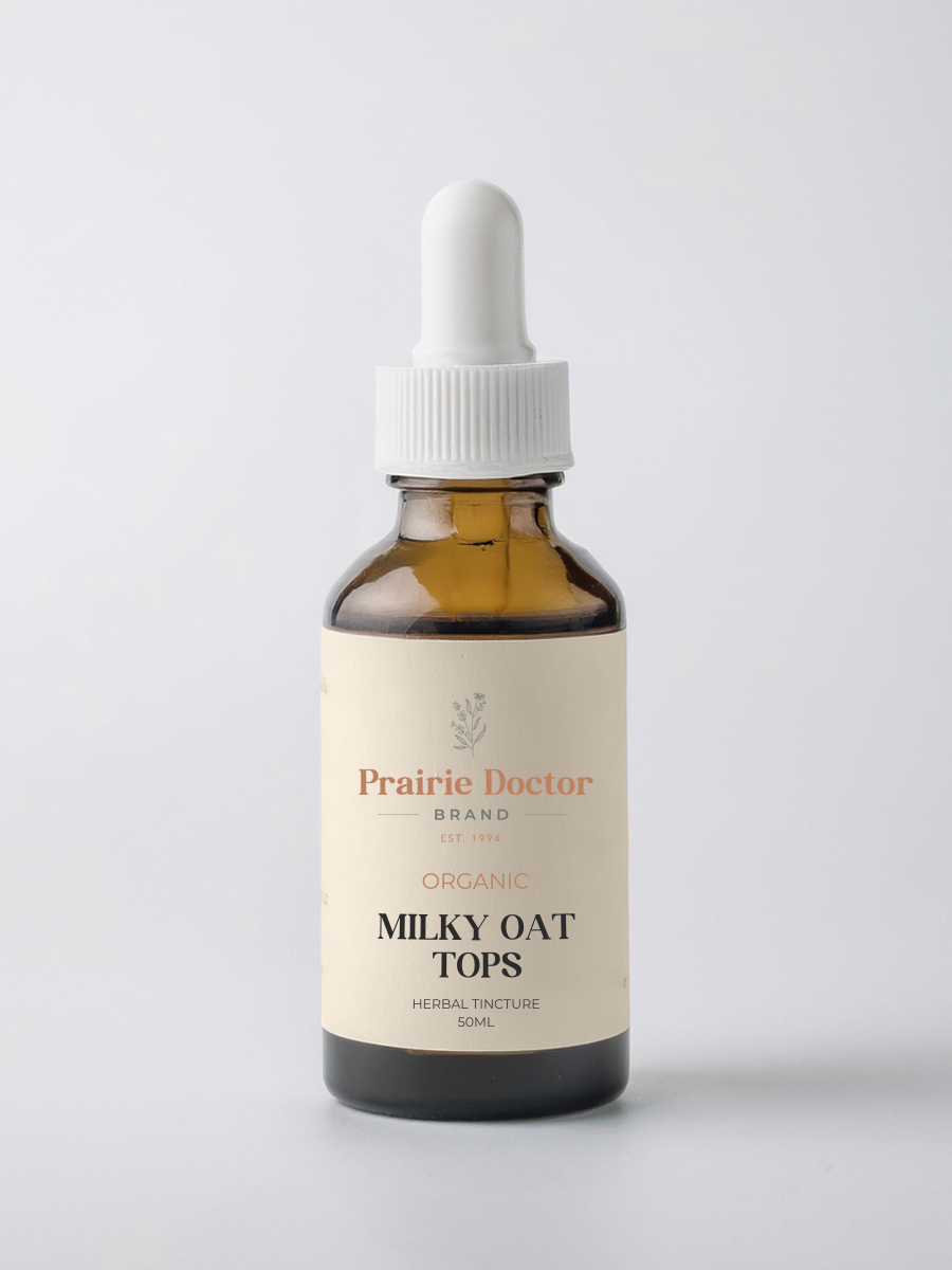 Our organic Milky Oat Tops herbal tincture is crafted using organic, sustainably sourced oat tops in their milky stage. Milky Oat Tops are known as a nervine, meaning that they help to relieve feelings of "nervousness" and promote feelings of calmness and relaxation. 