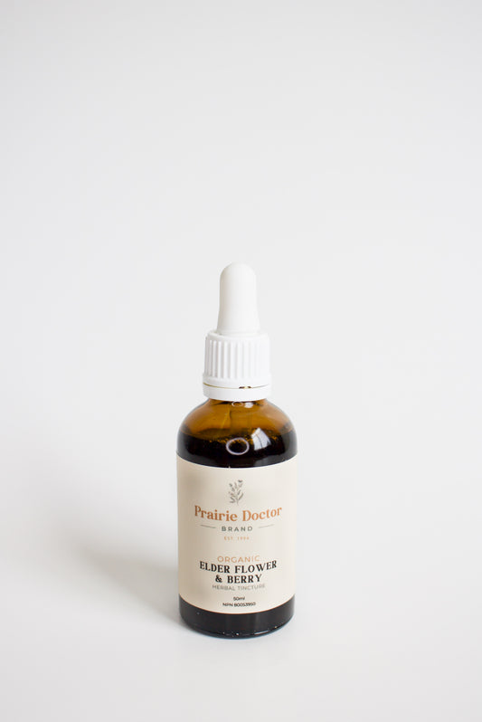 Our organic Elder Berry & Flower tincture has been crafted using organic, sustainably sourced Elder flowers &amp; berries. Elder has traditionally been used in Western Herbalism as a diaphoretic in conditions requiring fever management, including the common cold and flu.