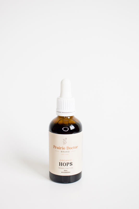 Our organic Hops herbal tincture is crafted using organic, sustainably sourced Hops strobiles. Hops are known for their ability to help relieve stress, act as a natural sleep aid and as an aromatic bitter that can help to aid digestion